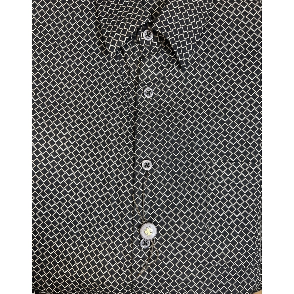 Toscano Silk Rayon Jacquard Shirt Men's Large Geometric Fleur‑de‑Lis NWOT - Picture 7 of 12